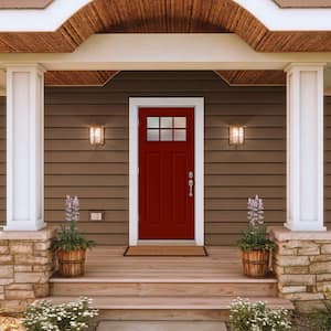 32 in. x 80 in. Craftsman Mesa Red Painted Right-Hand Outswing 6 Lite Clear Steel Prehung Front Door w/Brickmould