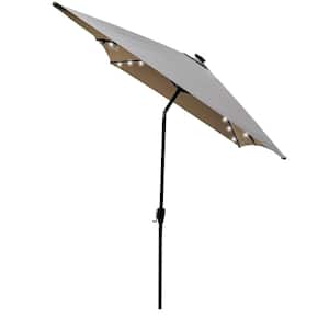 10 ft. x 6.5 ft. Rectangular Patio Beach Market Solar LED Lighted Umbrella with Push Button Tilt in Medium Gray