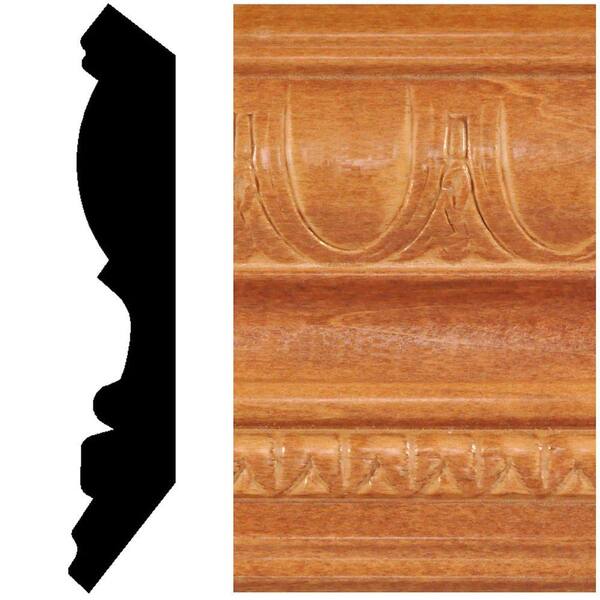 Unbranded 13/16 in. x 4-1/2 in. x 8 ft. Hardwood Stained Cherry Embossed Crown Moulding