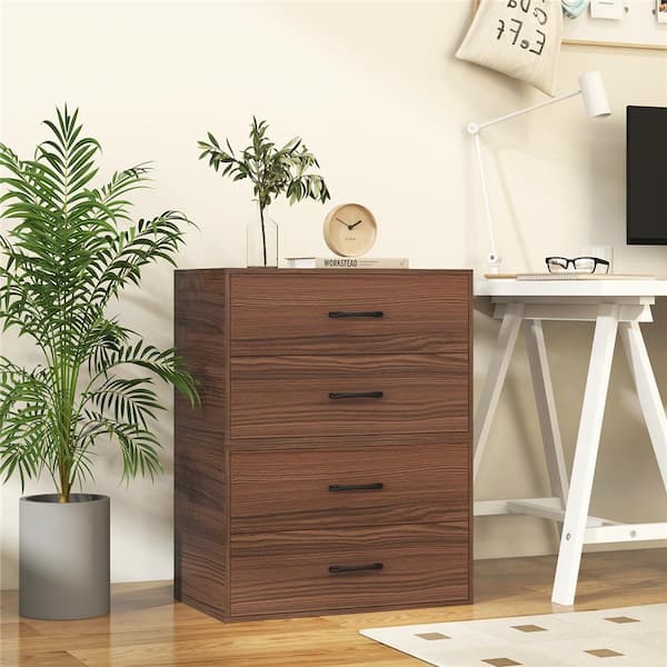 Costway 2-Drawer Brown Chest of Drawers 12 in. D x 24 in. W x 16