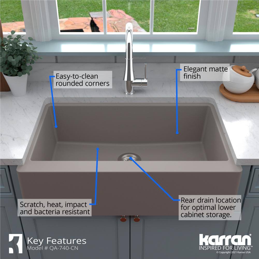 Concrete Gray Quartz Farmhouse Single Bowl Kitchen Sink