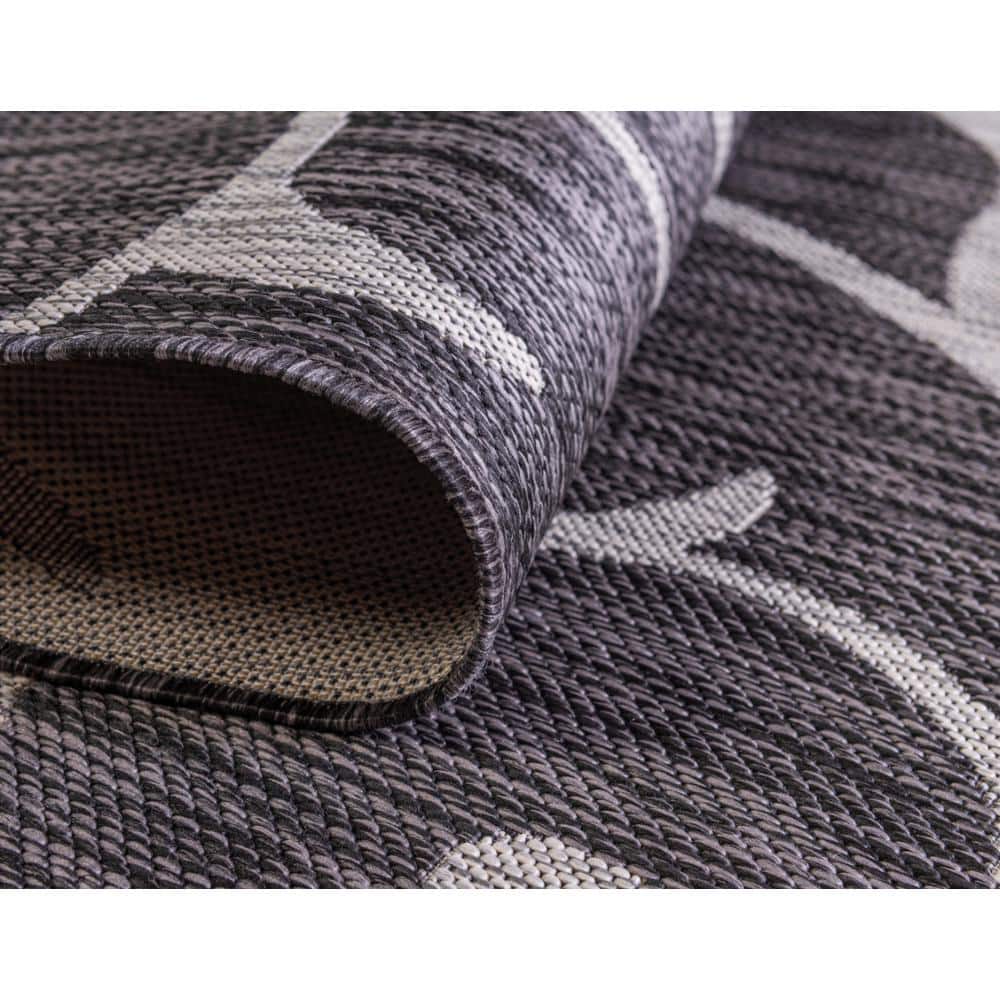 Charcoal Gray Round Stain-Resistant Outdoor Rug