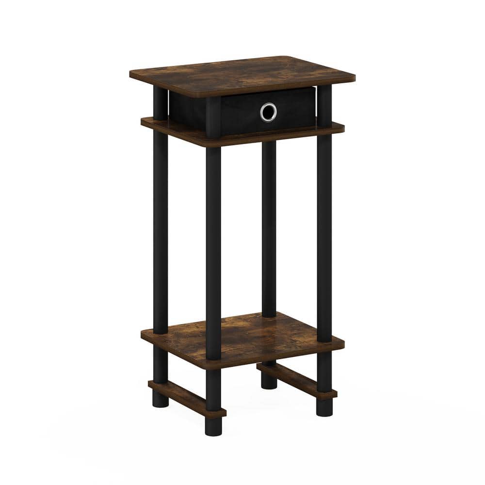 Amber Pine and Black Tall End Table with Storage