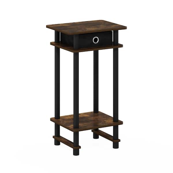 Furinno Turn-N-Tube 15.55 in. Amber Pine/Black Wood Rectangle Tall End Table with Bin