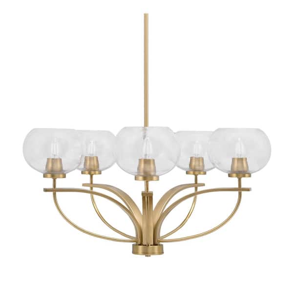 Unbranded Olympia 5-Light New Age Brass Round Chandelier with 7 in. Clear Bubble Glass Shades, No bulbs included