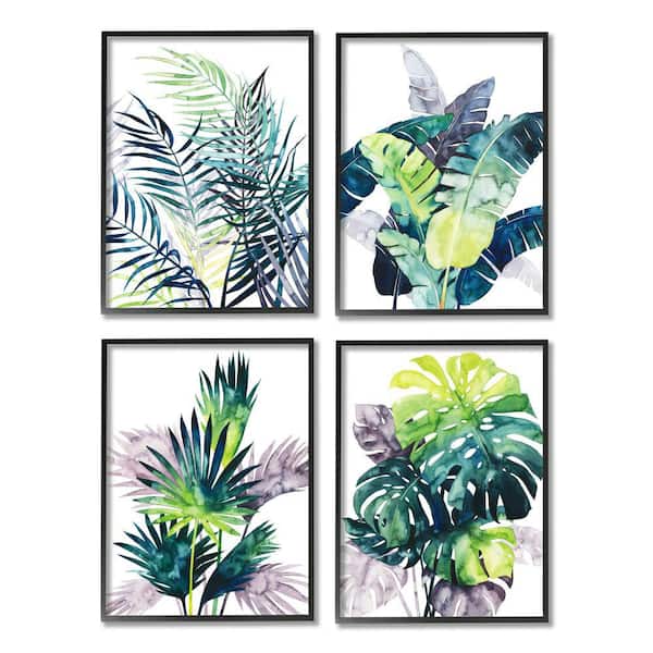 Stupell Industries "Various Tropical Palm Fans Green Blue Plants" by Grace Popp Framed Nature Wall Art Print 11 in. x 14 in.