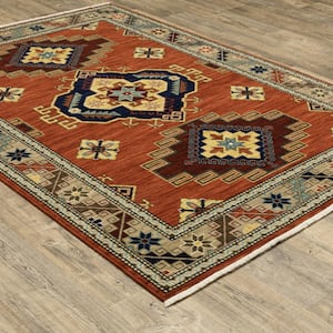 Lillian Red/Multi-Colored Doormat 3 ft. x 5 ft. Triple Oriental Medallion Wool/Nylon Blend Fringed-Edge Indoor Area Rug