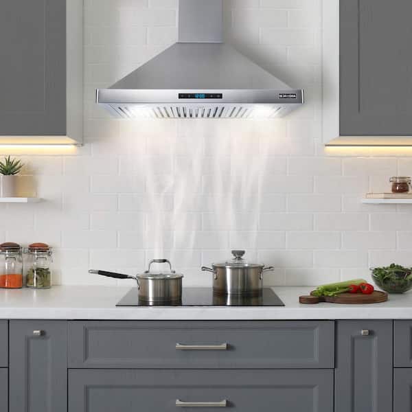 Mueller Home 30 520 CFM Ducted Wall Mount Range Hood in Chrome with Remote Control Included RHW-3052