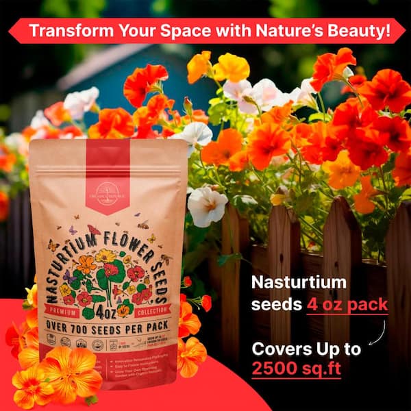 Organo Republic Nasturtium Flower Seeds 4 oz - 700+ Non-GMO