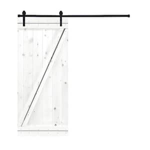 AIOPOP Modern Z Style Series 24 in X 84 in Simply White stained Knotty Pine Wood DIY Sliding Barn Door with Hardware Kit