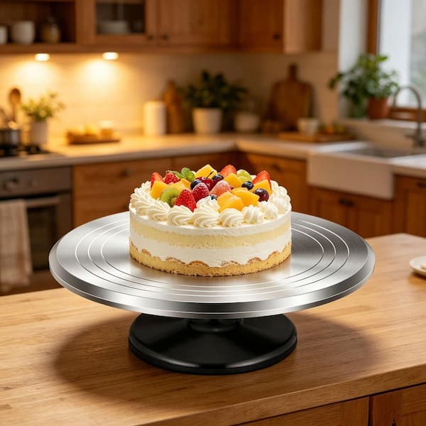Dracelo Black Aluminum Alloy Rotating Cake Stand