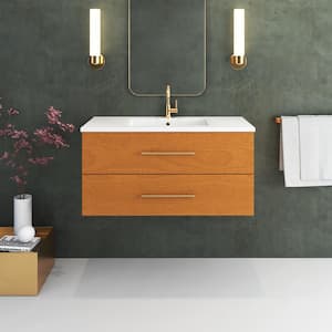 Napa 42 in. W x 20 in. D Single Sink Bathroom Vanity Wall Mounted in Pacific Maple with Acrylic Integrated Countertop