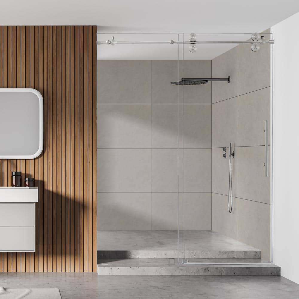 Lazaro 56" x 78" Nickel Frameless Sliding Shower Door