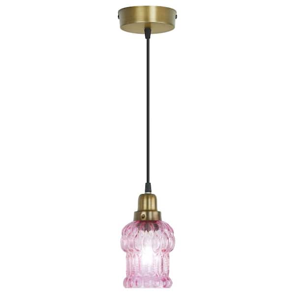 River of Goods Diane 1-Light Gold Novelty Shaded Textured Glass Cylinder Pendant Lamp