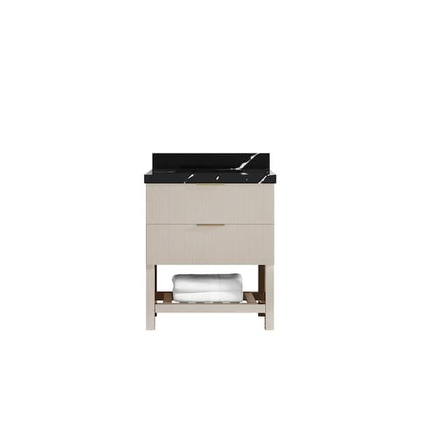 Willow Collections Catalina 30 in. Single Sink Freestanding Fine Grain Bath Vanity with Calacatta Black Qt. Top Unassembled