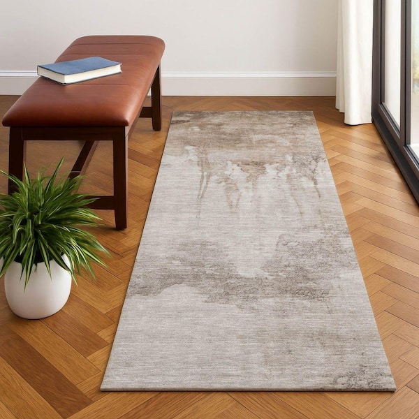 Mayfield Premium Machine Washable Abstract AMF1791 Taupe 2 ft. 3 in. x 7 ft. 6 in. Runner Rug