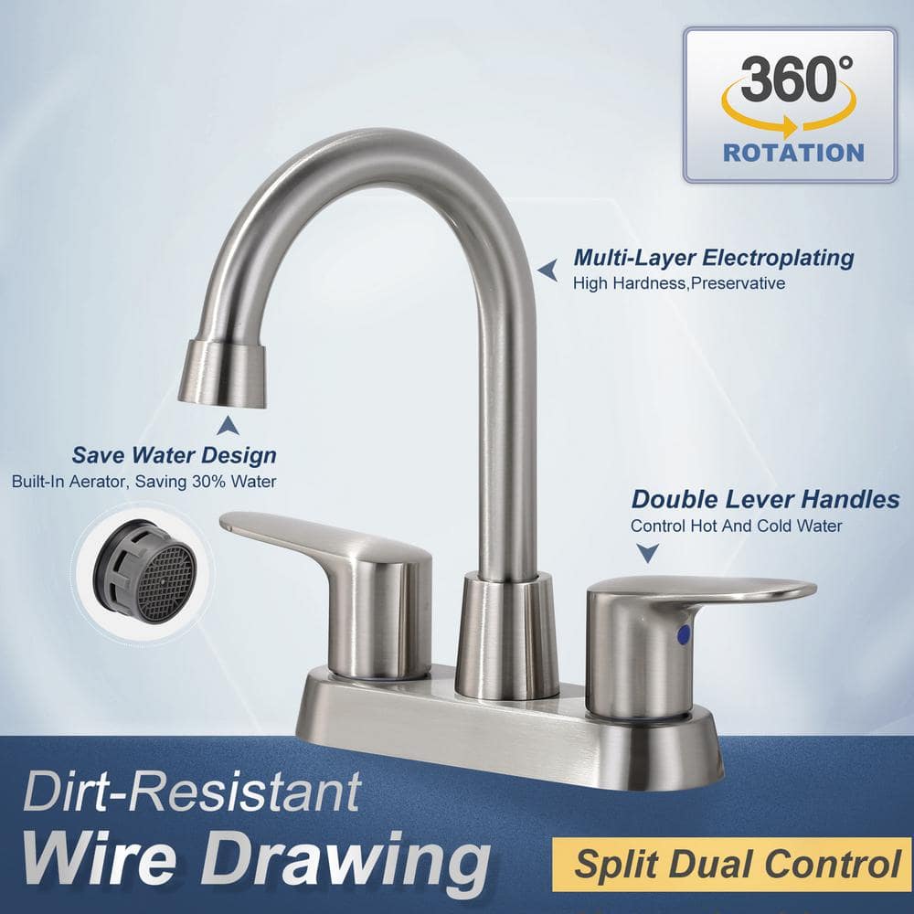 Brushed Nickel High Arc Double Handle Bathroom Faucet