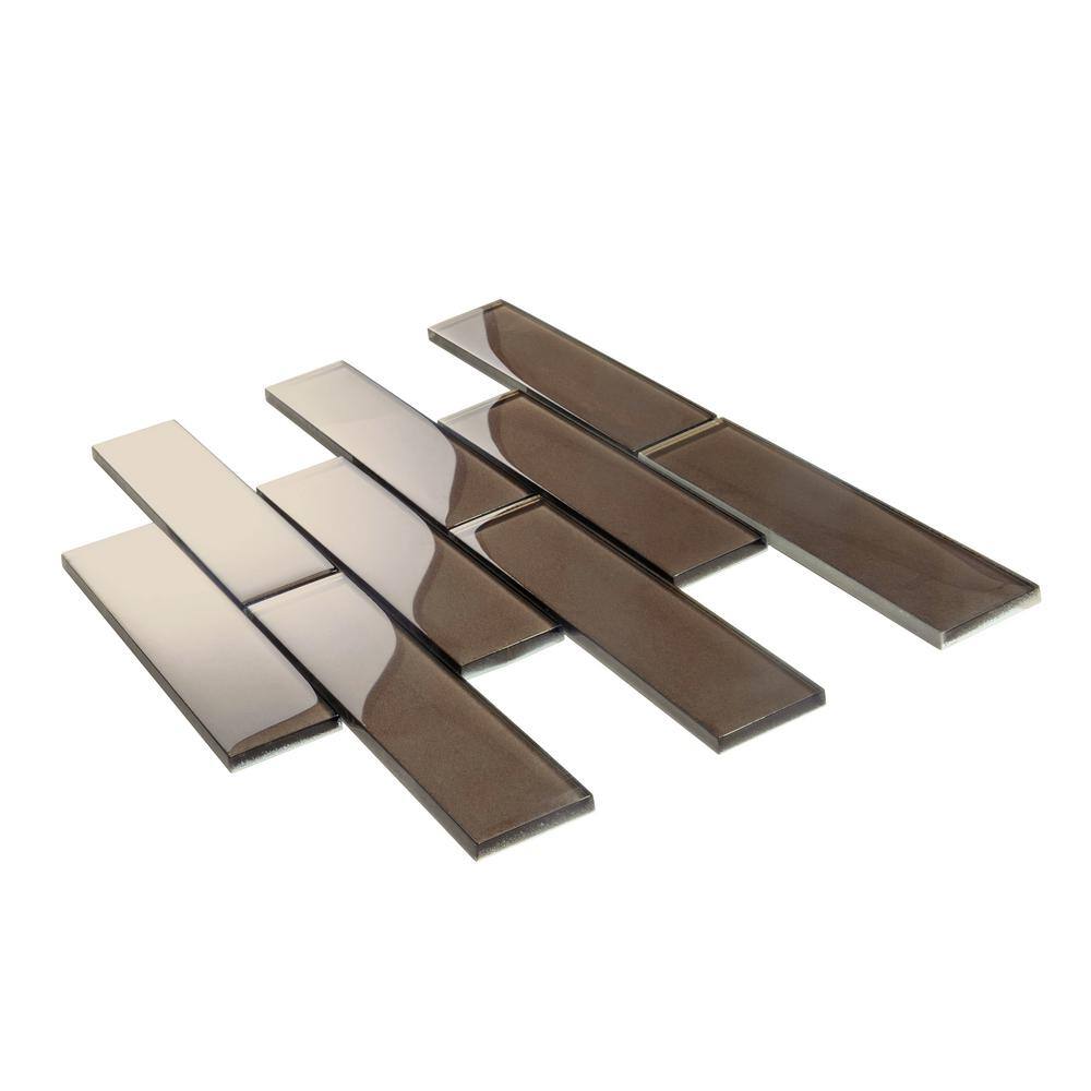 Dark Gray 2x8 Polished Glass Subway Mosaic Tile