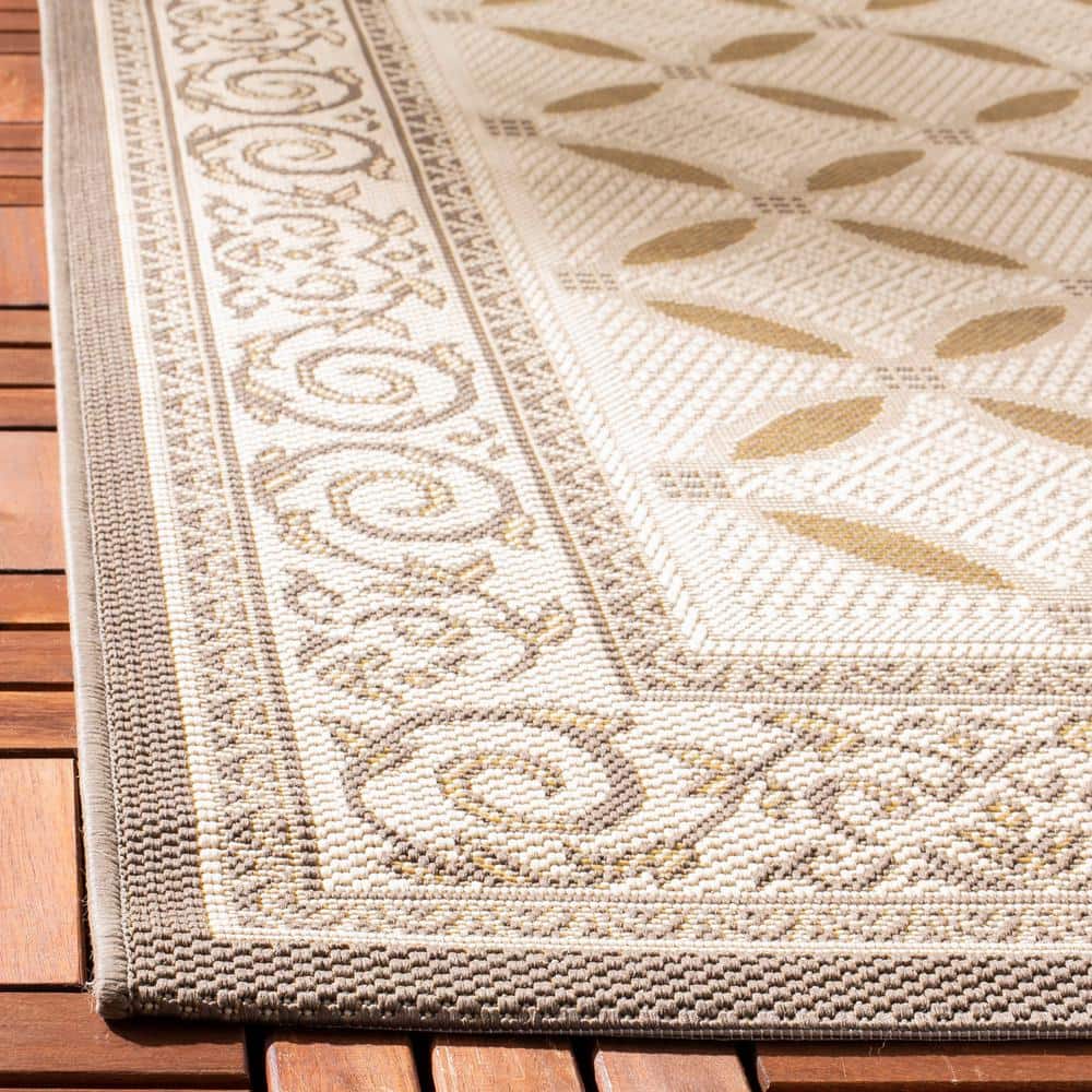 Beige and Dark Beige Synthetic 9' x 12' Rectangular Area Rug