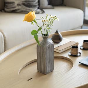 8 in. Gray Striped Design, Contemporary Decorative Square Table Flower Vase