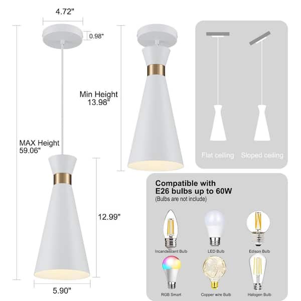 TinHon 3-Light Modern White Pendant Lighting Set with Gold Accent