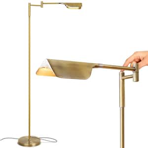 Leaf 53 in. Antique Brass Industrial 1-Light 3-Way Dimming LED Floor Lamp with Brass Metal Empire Shade