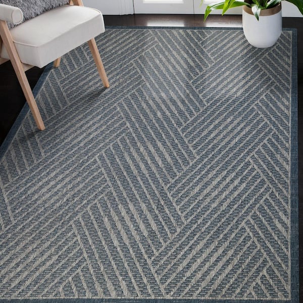 Maryland 9x12 Area Rug Blue Polypropylene Rectangle Low Pile Geometric Pattern Rugs for Living Room Dining Room Bedroom