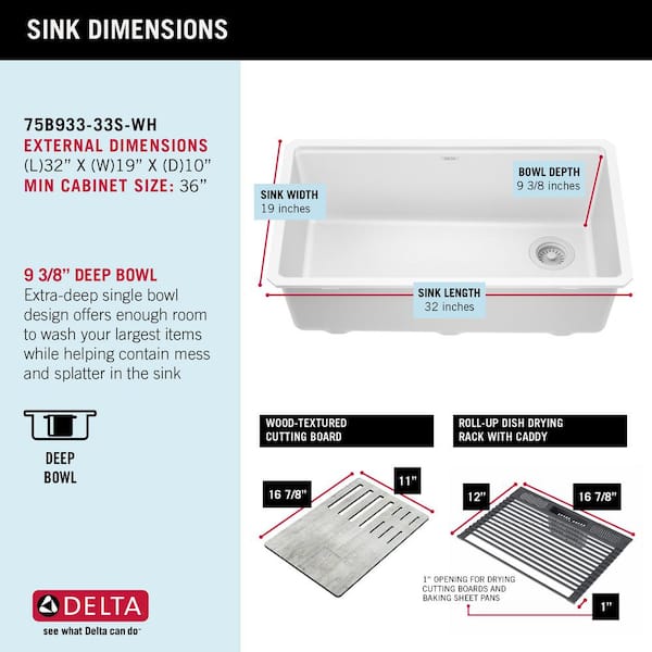 Delta Everest White Granite Composite 32 in. Single Bowl