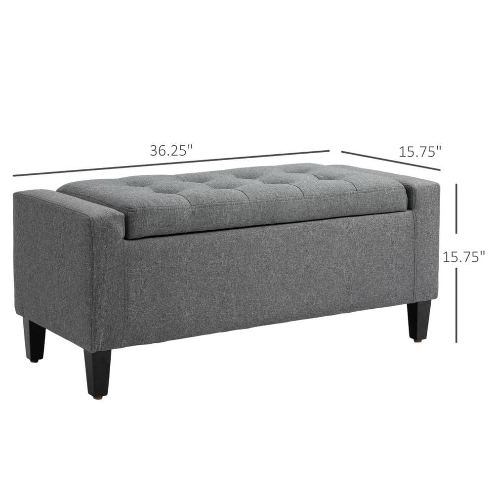 Gray Linen Upholstered Storage Bench with Lift Top