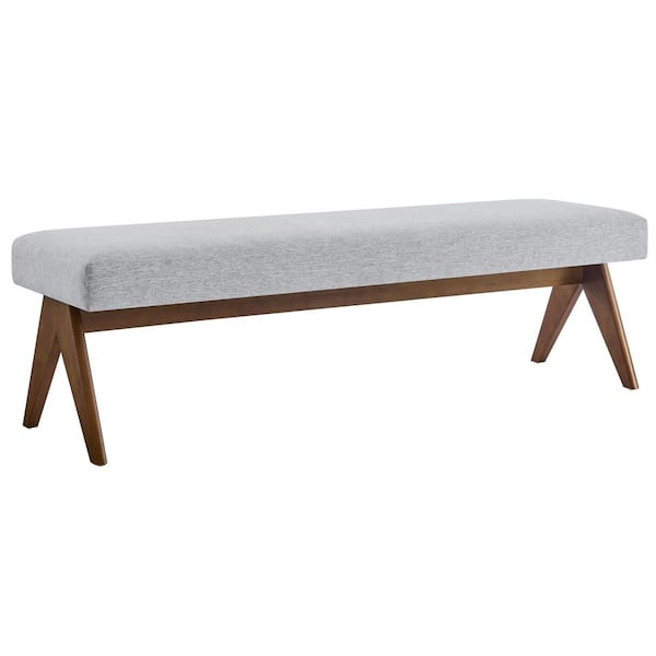 Lyra 63 in. Light Gray Heathered Fabric Upholstered Bedroom Bench
