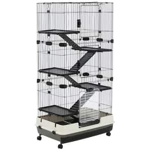 6-Level Small Animal Cage with Universal Lockable Wheels, Slide-out Tray Black-32 in. L