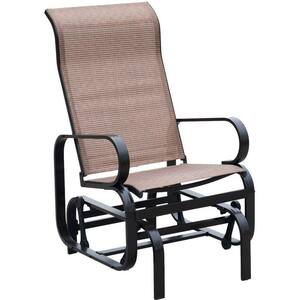 Black Aluminum Outdoor Glider Chair, Patio Swing Rocking Lounge Chair with Brown Textilene Seat
