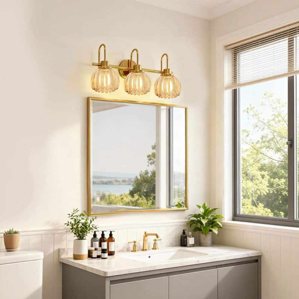20 in. 3-Light Gold Vanity Light, Elegant Bathroom Wall Light Over Mirror with Brass Tulip Glass Shade for Bedroom price history on PriceWatchPro