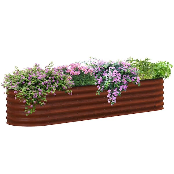 Outsunny Galvanized Raised Garden Bed Kit, Metal Planter Box with Safety Edging, 94.5 in. x 23.5 in. x 16.5 in., Brown