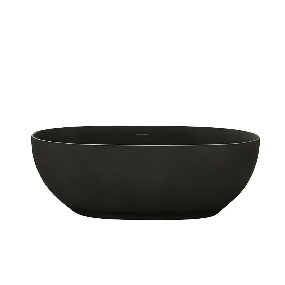 61 in. Matte Black Solid Surface Stone Resin Freestanding Flatbottom Soaking Bathtub with Center Drain price history on PriceWatchPro