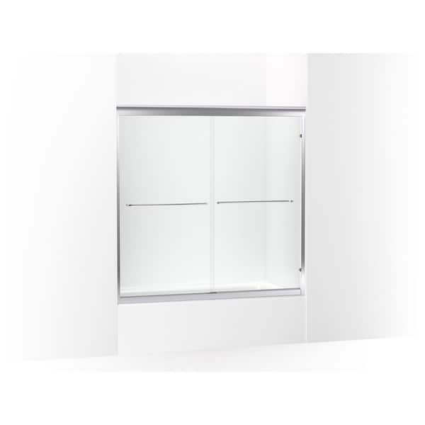 Fluence 59.625 in. W x 58 in. H Sliding Frameless Tub Door in Bright Polished Silver