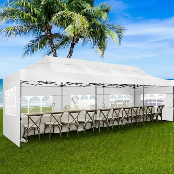 30 Ft x 10 Ft Real Heavy Duty Steel Pop-Up Canopy with 8 Sidewalls, Sandbags, Wheel Storage Bag