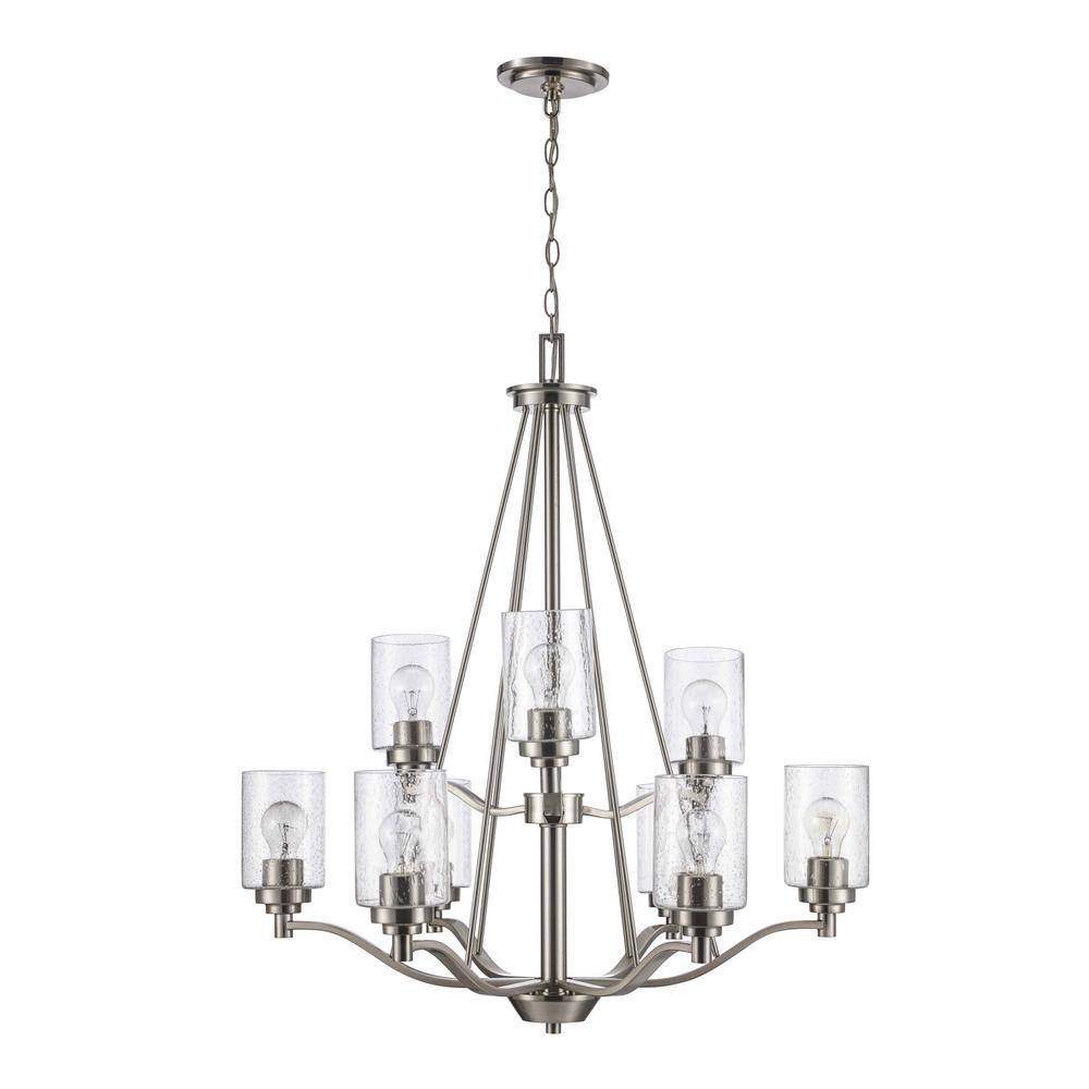 Simi Modern Brushed Nickel 9-Light Chandelier with Seeded Glass Shades