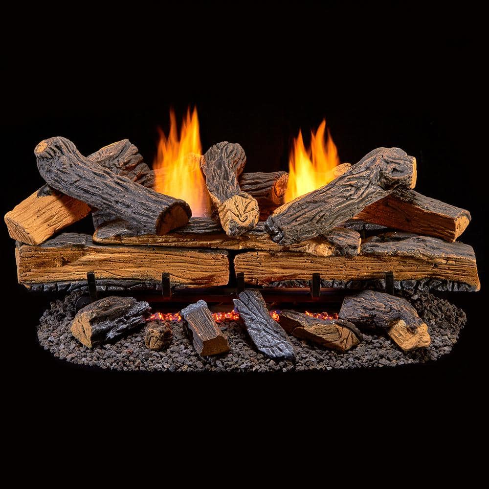 Ventless Dual Fuel Gas Log Set - 30 in. Berkshire Split Oak - Remote Contro