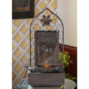 Buddha Wall and Metal Flower Fountain with LED Light