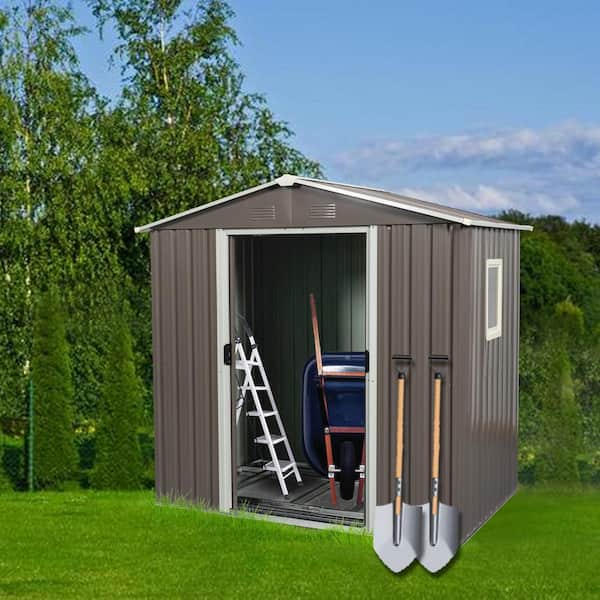 Unbranded 6 ft. x 5 ft. Outdoor Metal Storage Shed Gray with Window for Garden (30 sq. ft.)