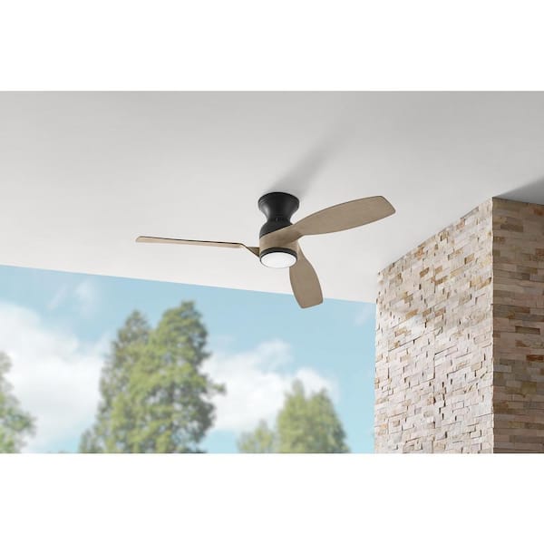 Hampton Bay 52169 Halpert 52 in. Indoor/Outdoor Matte Black Wet Rated Downrod Ceiling Fan with 4 Weatherproof, ABS QuickInstall Blades