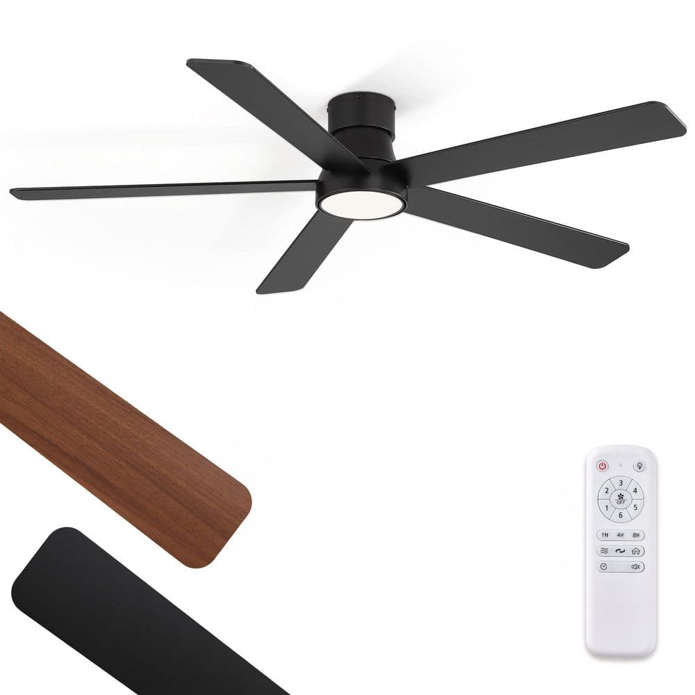60 in. Indoor Low Profile Black Dimmable LED 6-Speed Flush Mount Standard Ceiling Fan with Lights for Living Room price history on PriceWatchPro