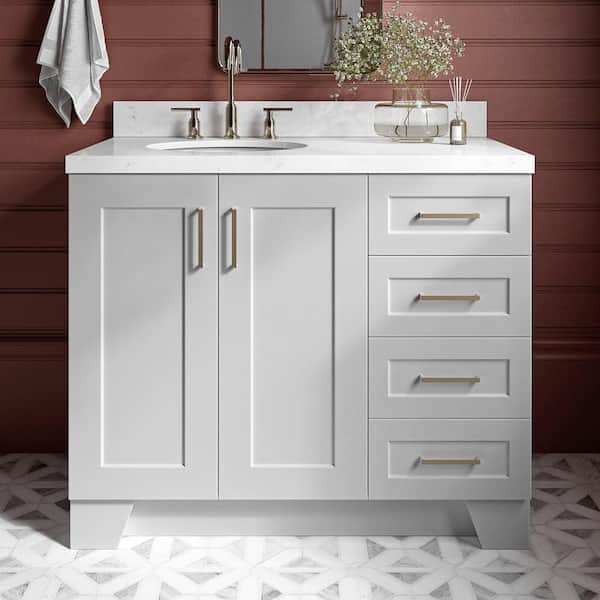 ARIEL Taylor 42.25 in. W x 22 in. D x 36 in. H Single Sink Freestanding Bath Vanity in Grey with Carrara Quartz Top
