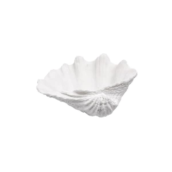 10 in. White Resin Medium Scalloped Clam Shell Bowl Sea Shell Decor for Nautical Beach House