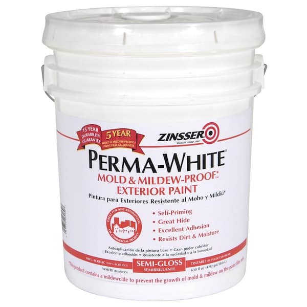 Zinsser Perma-White 5 gal. Mold & Mildew-Proof White Satin Exterior Paint