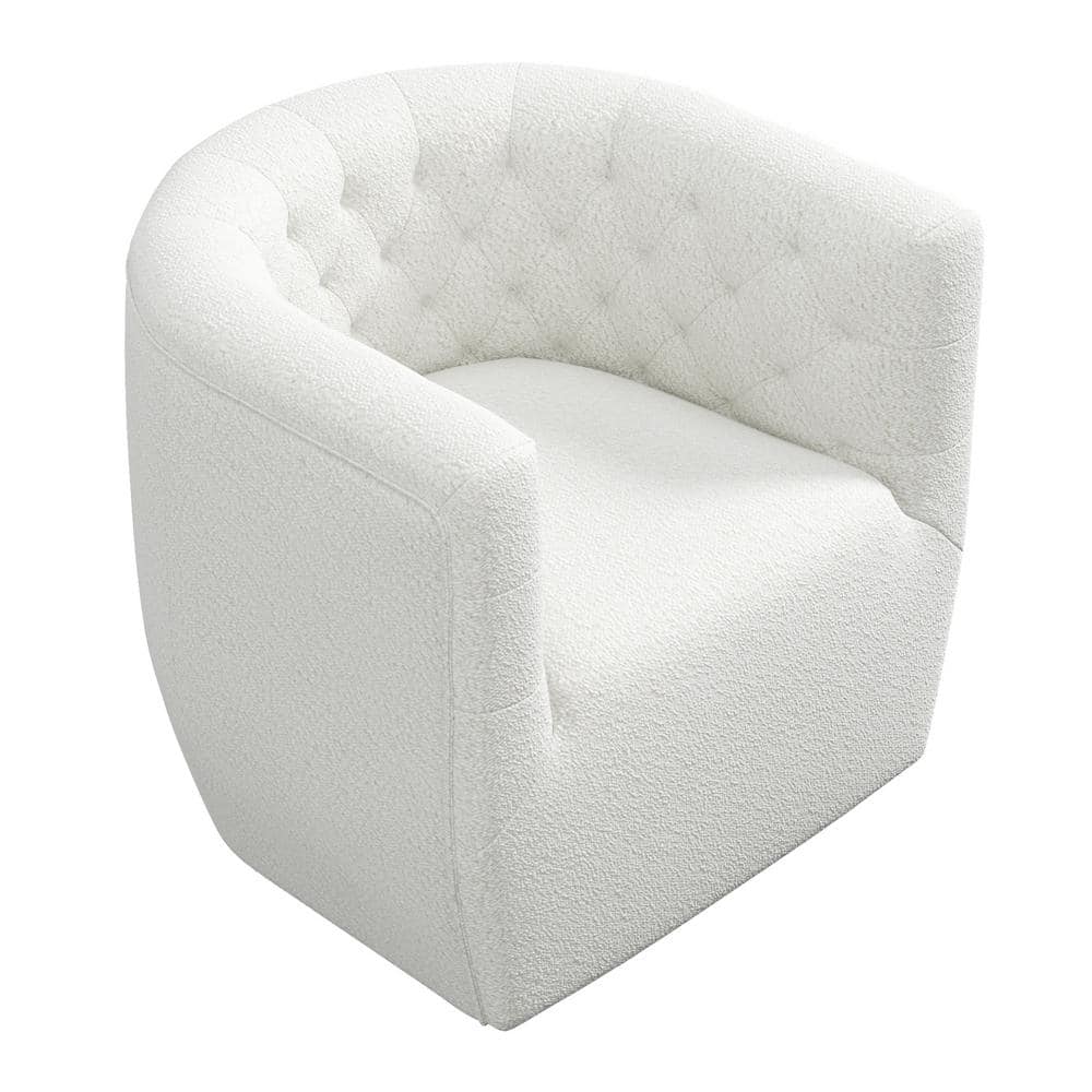 Rose Mid Century Modern Furniture Style Cream White Boucle Fabric Upholstered Comfy Swivel Accent Arm Chair -  Ashcroft Furniture Co, HMD01808