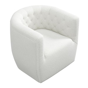 Rose Mid Century Modern Furniture Style Cream White Boucle Fabric Upholstered Comfy Swivel Accent Arm Chair