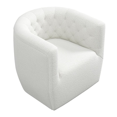 Light Pink Teddy Fabric Swivel Accent Armchair with Black Powder