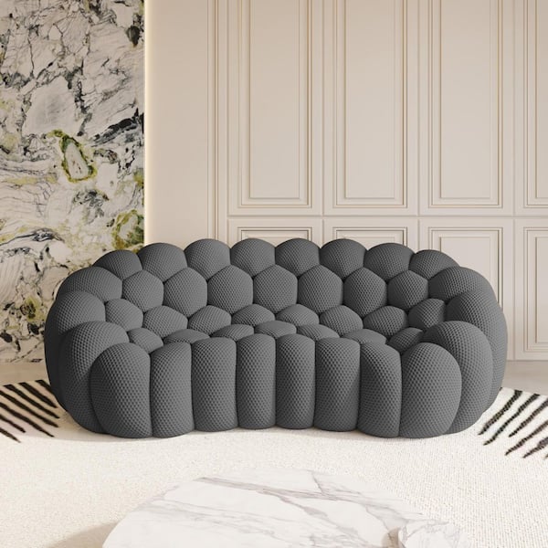 Full Assembled 98.43 in. Armless Curved 3D Textured Dot-Knit Polyester 3-Seater Modular Sectional Sofa in. Dark Gray